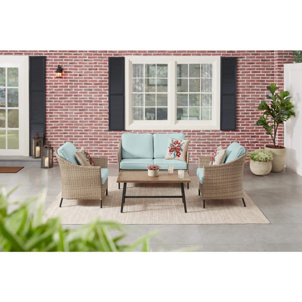 StyleWell Park Pointe 4Piece Wicker Patio Conversation Set with Seabreeze Cushions