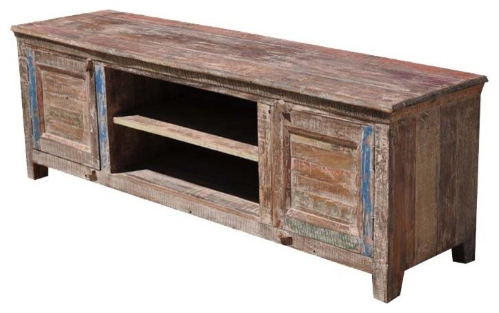 Rustic Distressed Reclaimed Wood Drawer Storage Media Console   Farmhouse   Entertainment Centers And Tv Stands   by Sierra Living Concepts Inc  Houzz