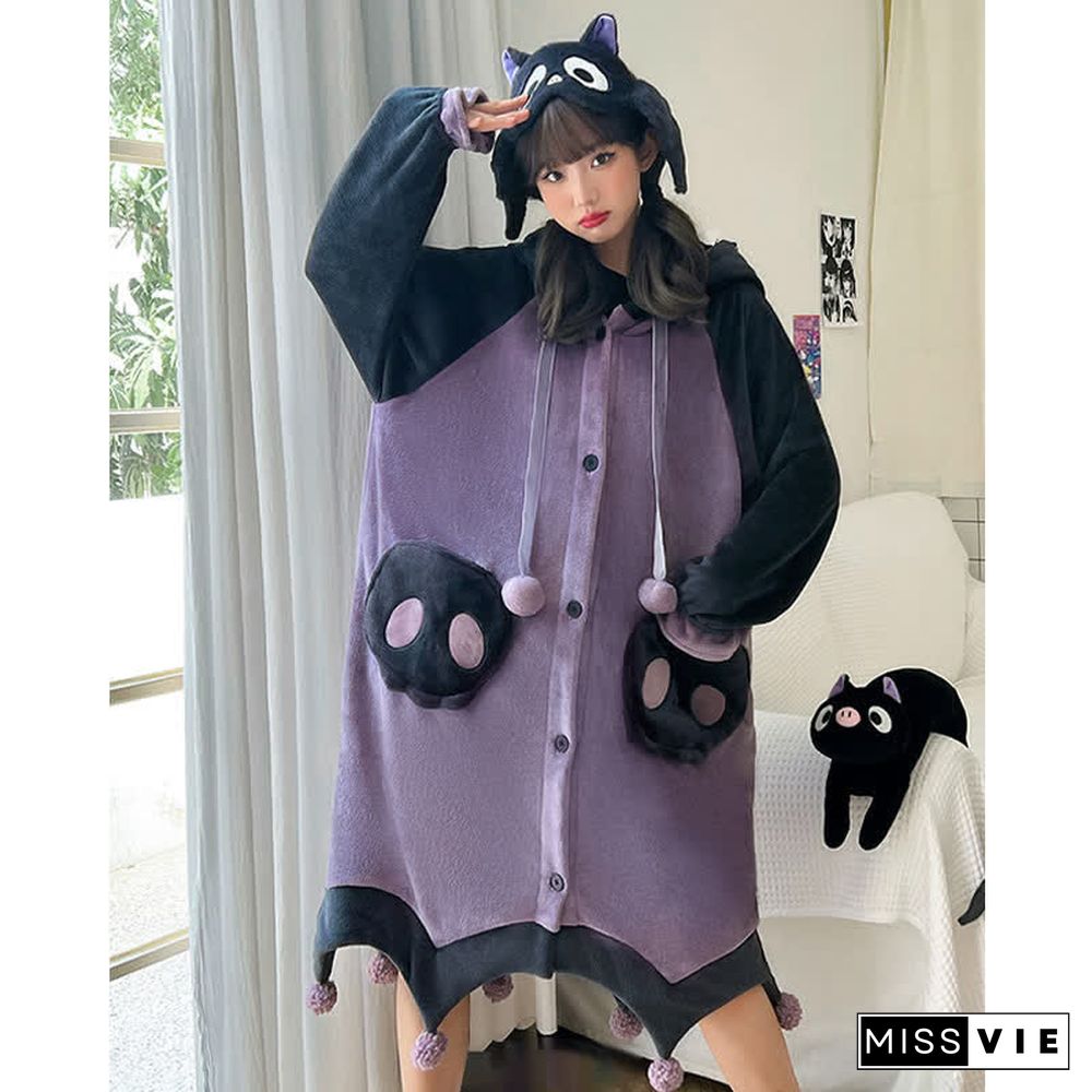 Funny Cartoon Bat Plush Hooded Pajama Dress Pants