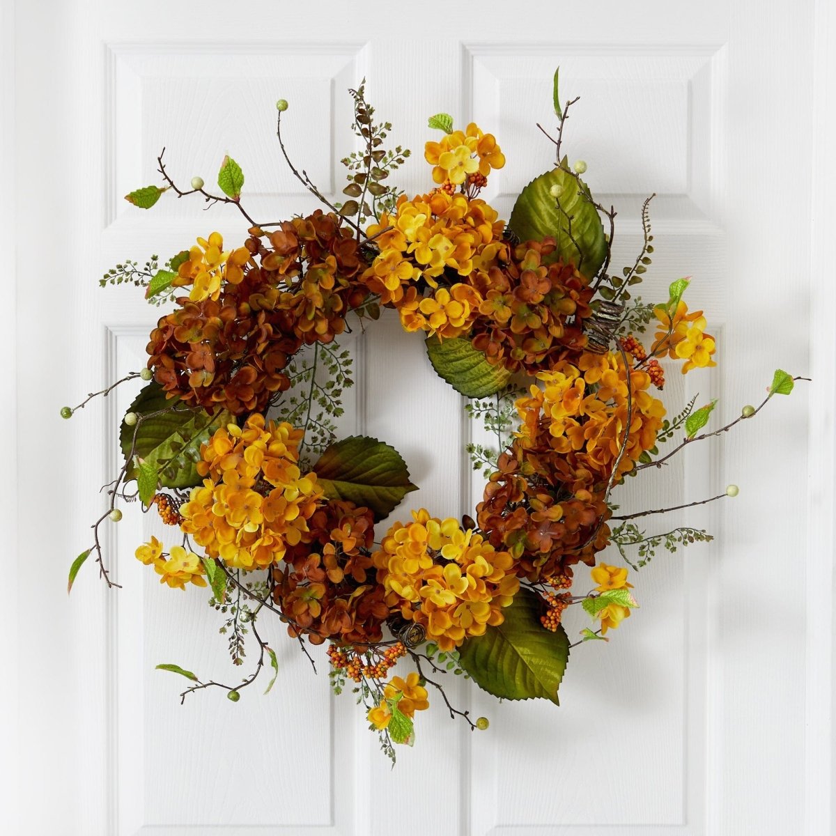 24'' Fall Hydrangea Artificial Autumn Wreath with Berries