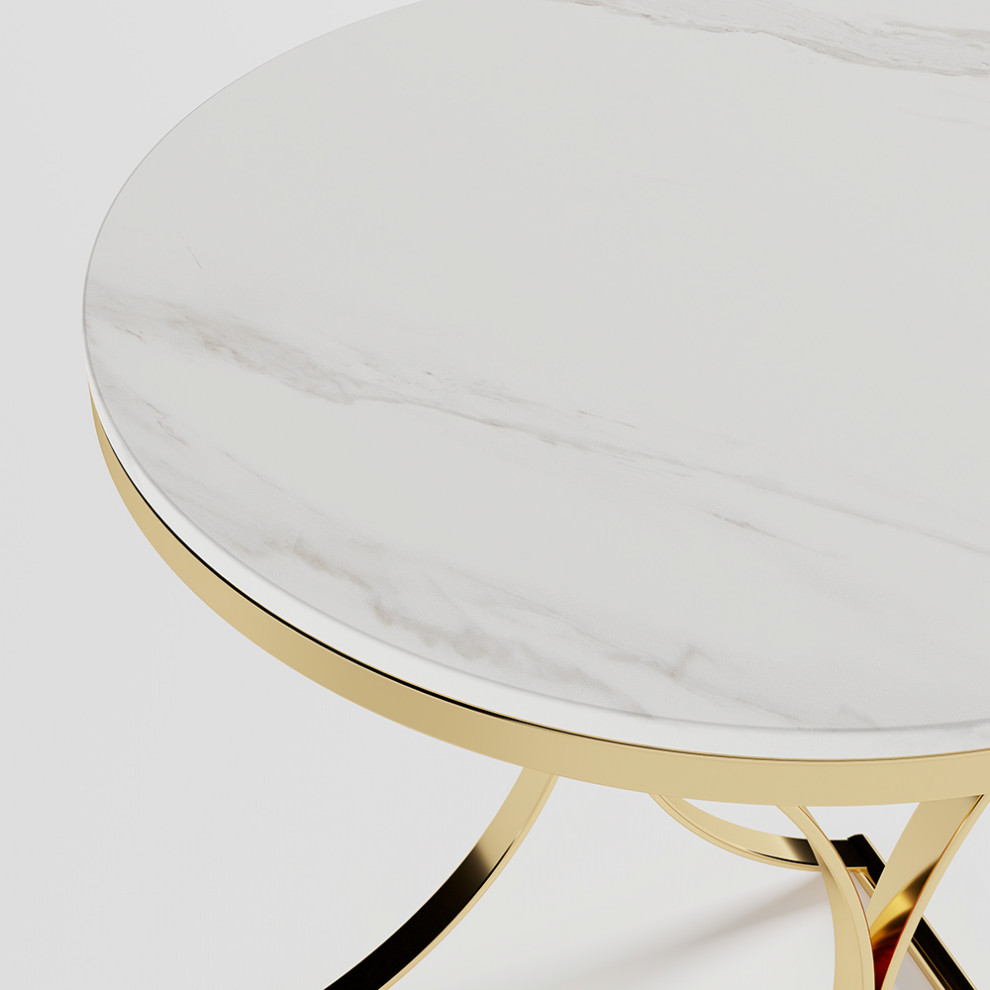 Modern Luxurious Round White Marble Stone Side Table X Base End Table   Contemporary   Side Tables And End Tables   by Homary International Limited  Houzz