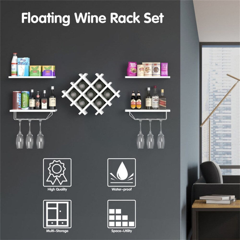 White Set of 5 Wall Mount Wine Rack Set