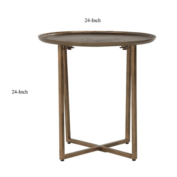 Rexi 24 Inch Aluminum Side End Table， Round Tray Top， Bronze