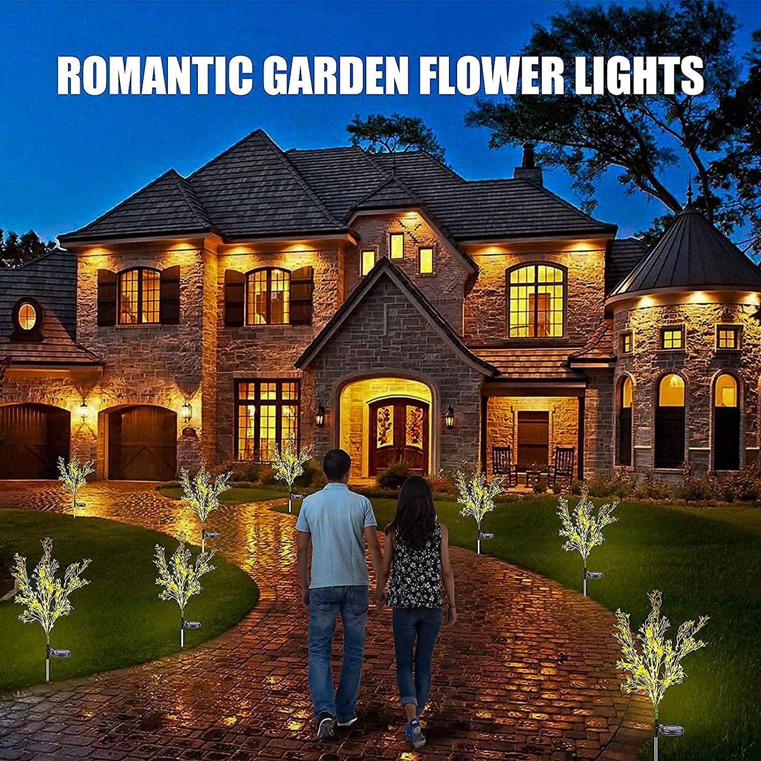 LEEFE  Outdoor Solar Flower Lights， Solar Lights，Solar Garden Lights，Solar Stake Lights for Yard Decro-2 Pack(Yellow)