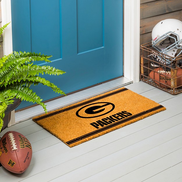 Evergreen Green Bay Packers Logo Turf Mat Brown 28 X 16 Inches Indoor Outdoor Doormat