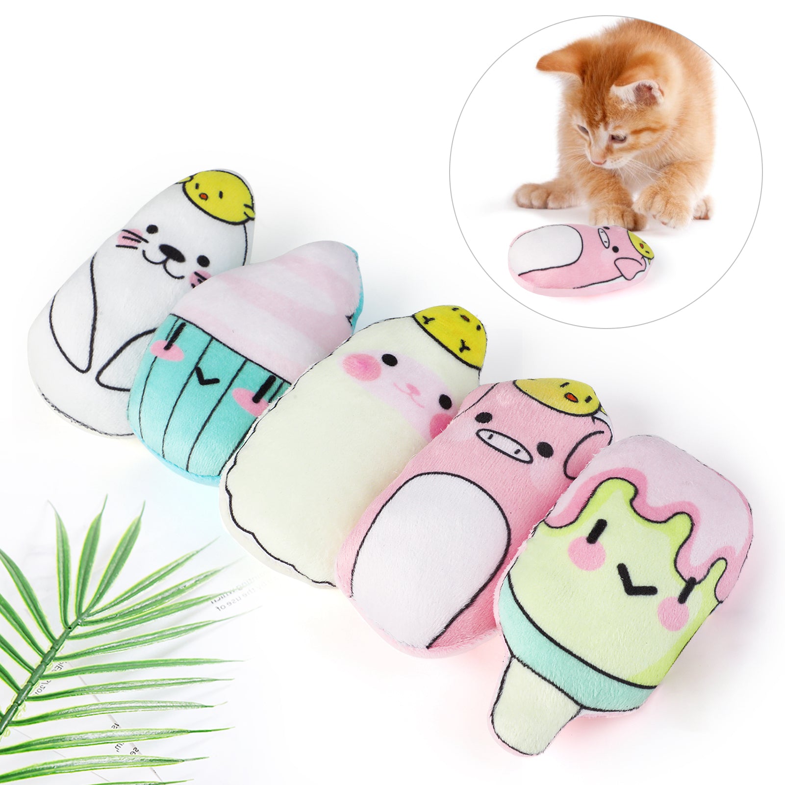 Legendog 5Pcs Cat Catnip Toys Pillows Cat Chew Toy with Adorable Animal Face Kitty Teething Toys for Indoor Cats