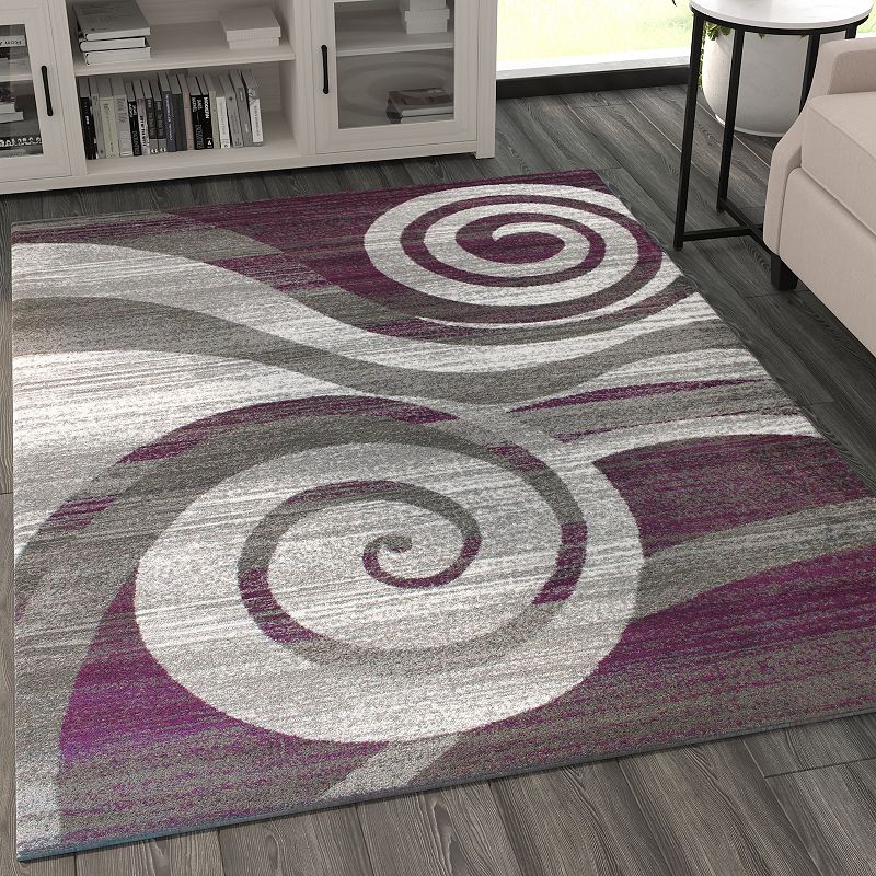 Masada Rugs Masada Rugs Stephanie Collection 5'x7' Area Rug with Modern Contemporary Design 1103 in Purple， Gray， White and Black