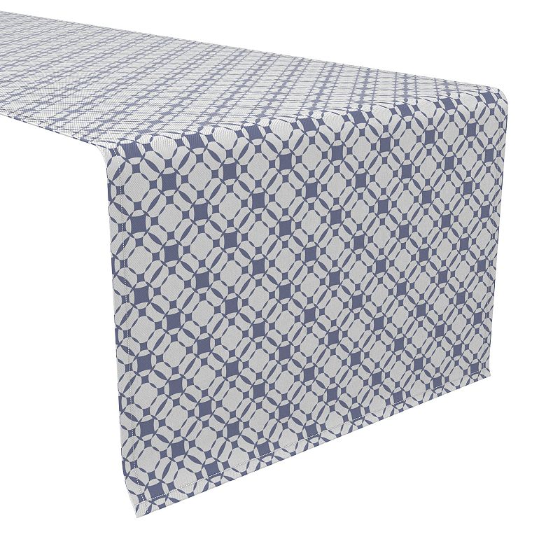 Table Runner， 100% Cotton， 16x72， Blue Grid Tiles