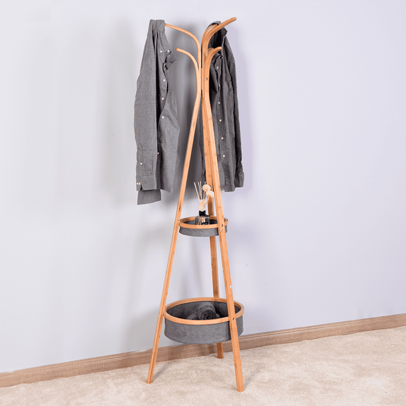 SUGIFT Bamboo Coat Rack with Storage Rack Living Room Bedroom Φ15.1 x 66.9 inch