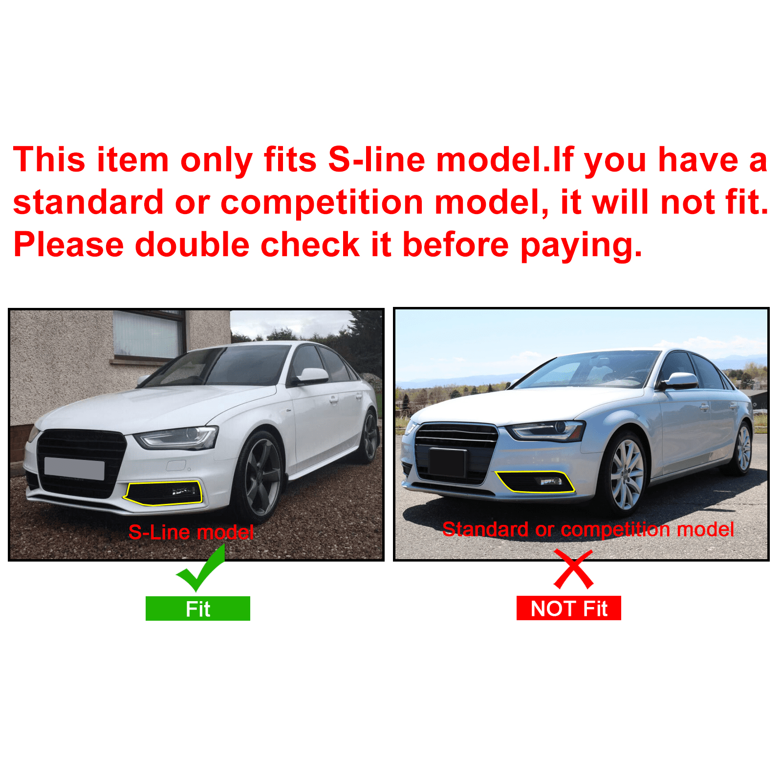 Kojem Front Bumper Fog Light Vent Grille Lower Cover Bezel RS4 Style for 2013 2014 2015 2016 Audi A4 B8.5- Gloss Black Honeycomb