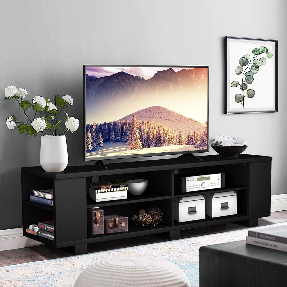 Wood TV Stand Console Storage Entertainment Media Center with Shelf