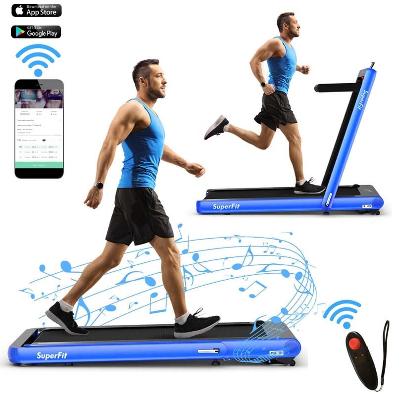 2 in 1 4.75HP Folding Treadmill, Under Desk Electric Treadmill, Portable Running Machine with APP Control, LED Touch Screen, Bluetooth Speaker