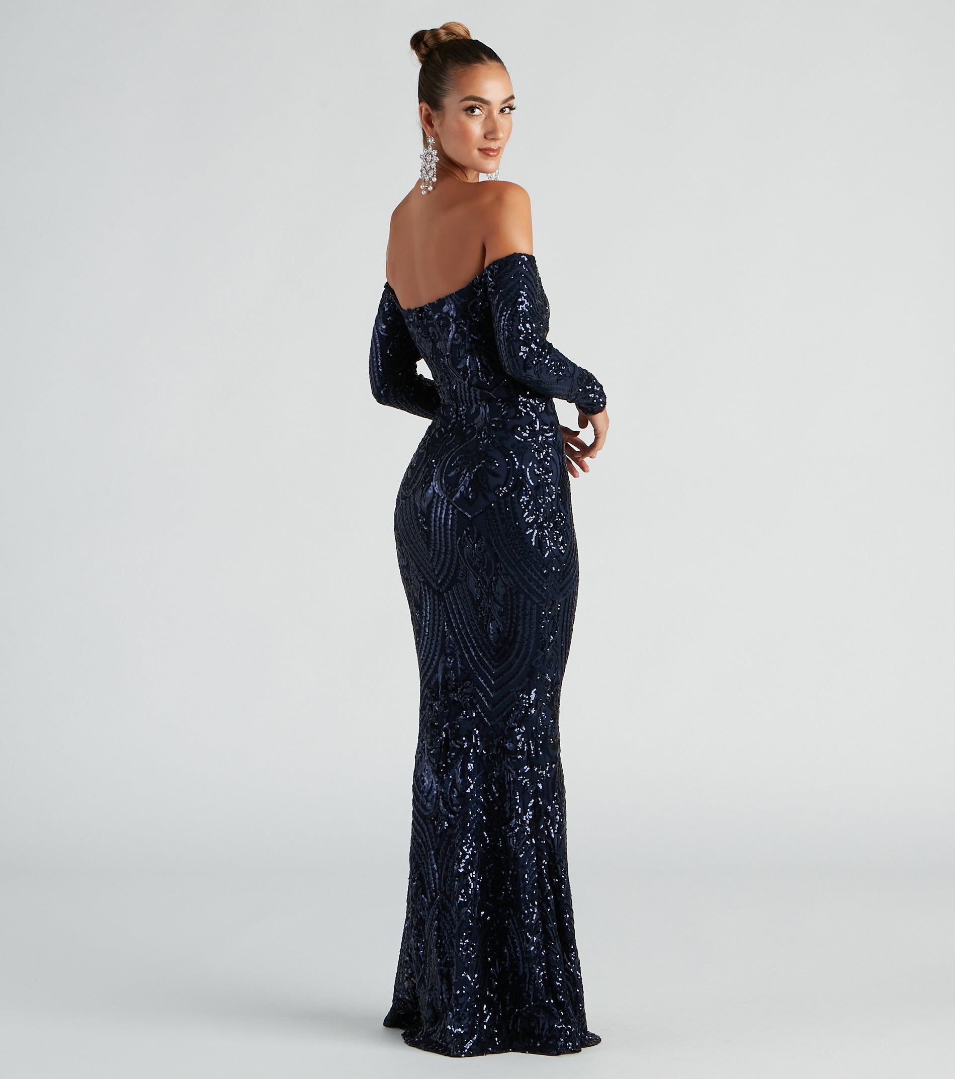 Sierra Sequin Off The Shoulder Formal Dress