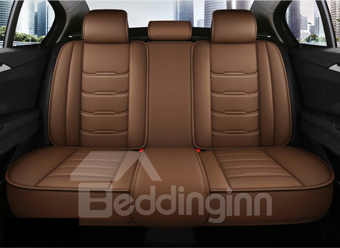 Beddinginn 5 Seater Universal Fit Car Seat Covers Leatherette Material Compatible Airbags， Modern Style， Coffee