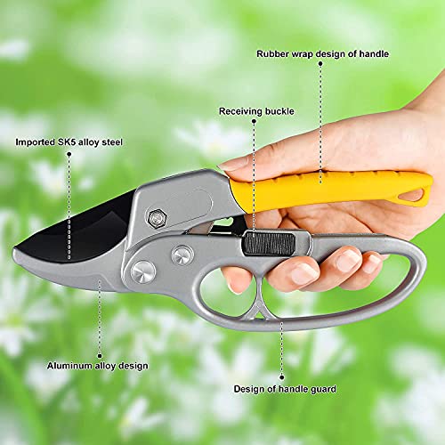 MEPEREZ-Advanced pruning shears, enhanced garden shears, sharp gardening shears, ergonomics and labor-saving ratchets pruners, 3 times labor-saving gardening shears