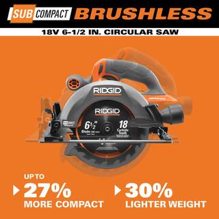 RIDGID 18V MAX Output 4.0 Ah 2.0 Ah Batteries and Charger with FREE 18V SubCompact Brushless 6-12 in. Circular Saw AC8400240SB-R8656B