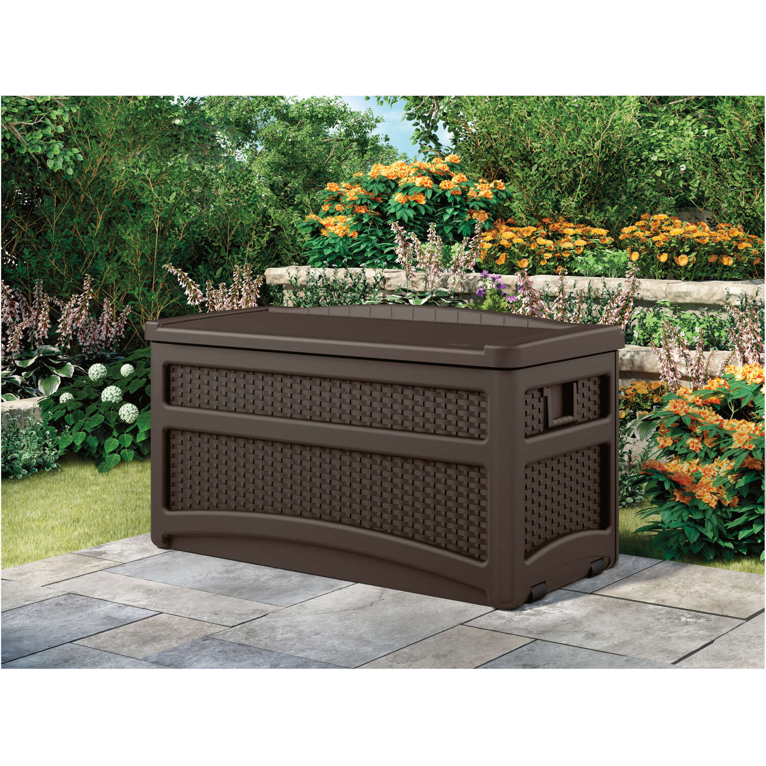 Suncast 46 in. W X 24 in. D Brown Plastic Deck Box with Seat 73 gal