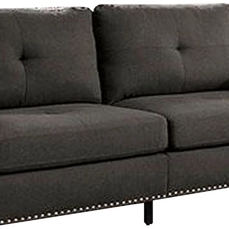 Fabric Upholstered Sofa with Track Arms and Nailhead Trim， Dark Gray