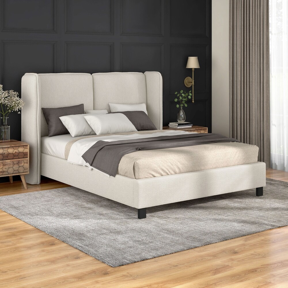 Janna Modern Boucle Fabric Queen size Platform Bed with Wingback Headboard by Furniture of America