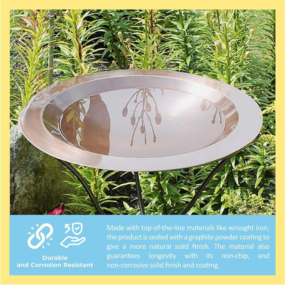 ACHLA DESIGNS 24 in. Dia Antique Copper Plated Large Brass Classic Birdbath with Shallow Rimmed Bowl CBB-01