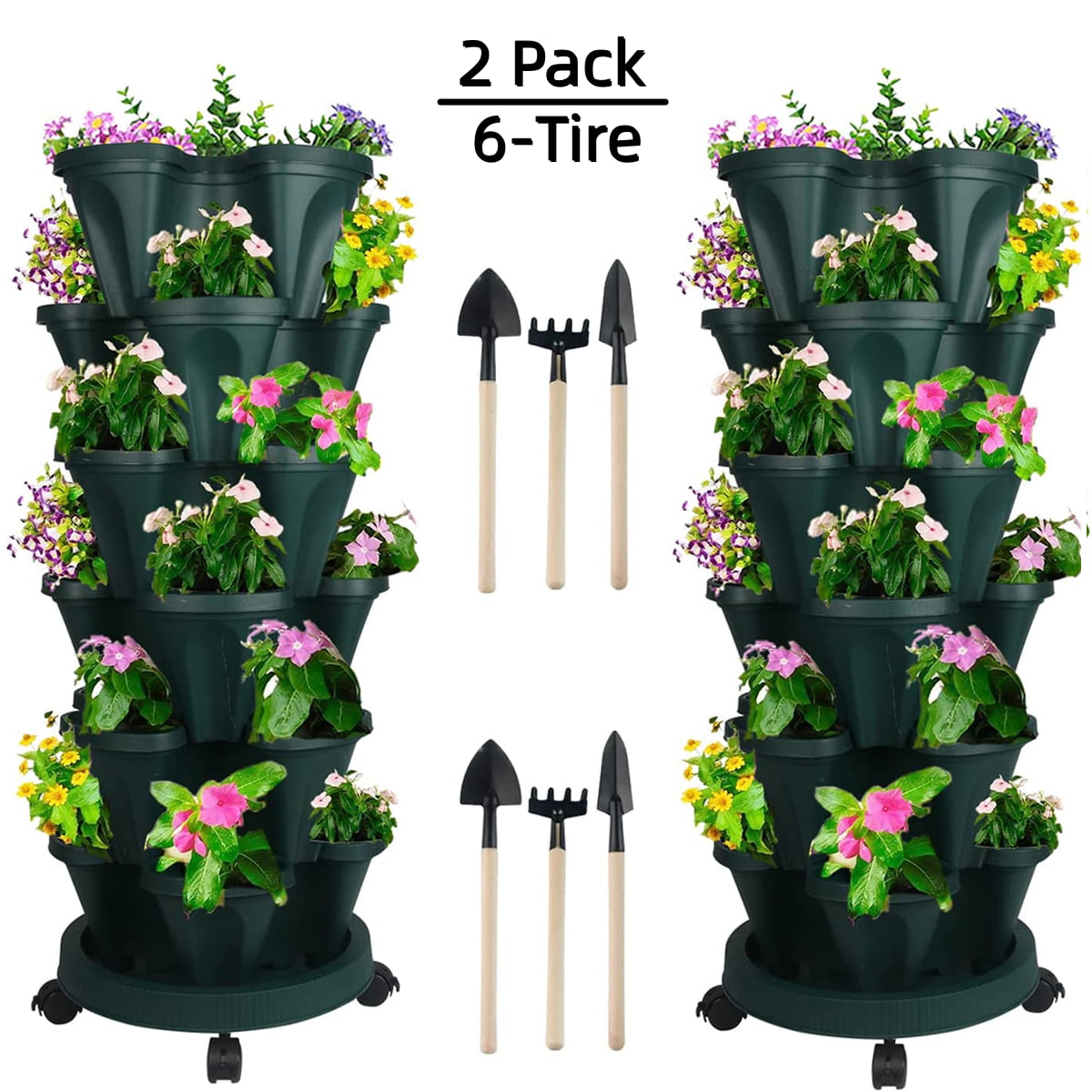 6 Tier Stackable Planter Vertical Garden Indoor/Outdoor Space Saver for Herbs, Strawberries, Vegetables & Succulents, Speckled - Green,2 Set