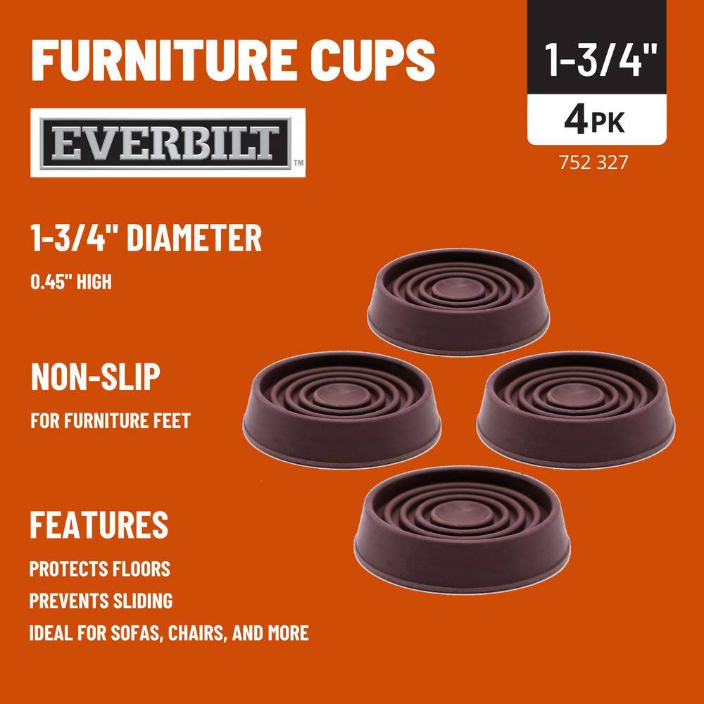 Everbilt 1-34 in. Brown Square Smooth Rubber Floor Protector Furniture Cups for Carpet  Hard Floors (4-Pack) 49077