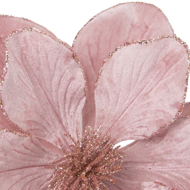 Glittered Pink Magnolia Christmas Stem Spray