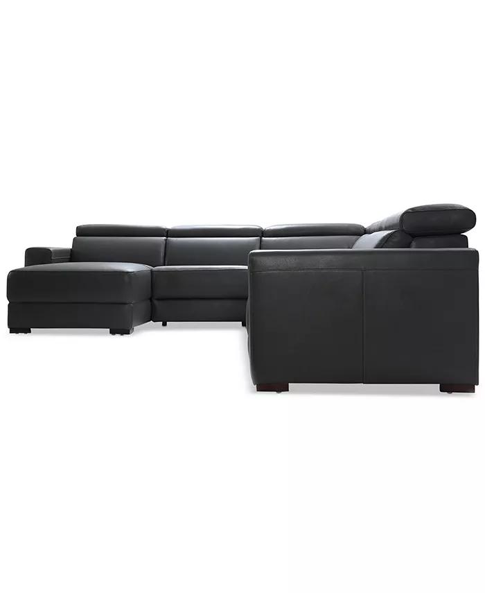 Furniture Nevio 124 5-pc Leather Sectional Sofa with Chaise 1 Power Recliner and Articulating Headrests