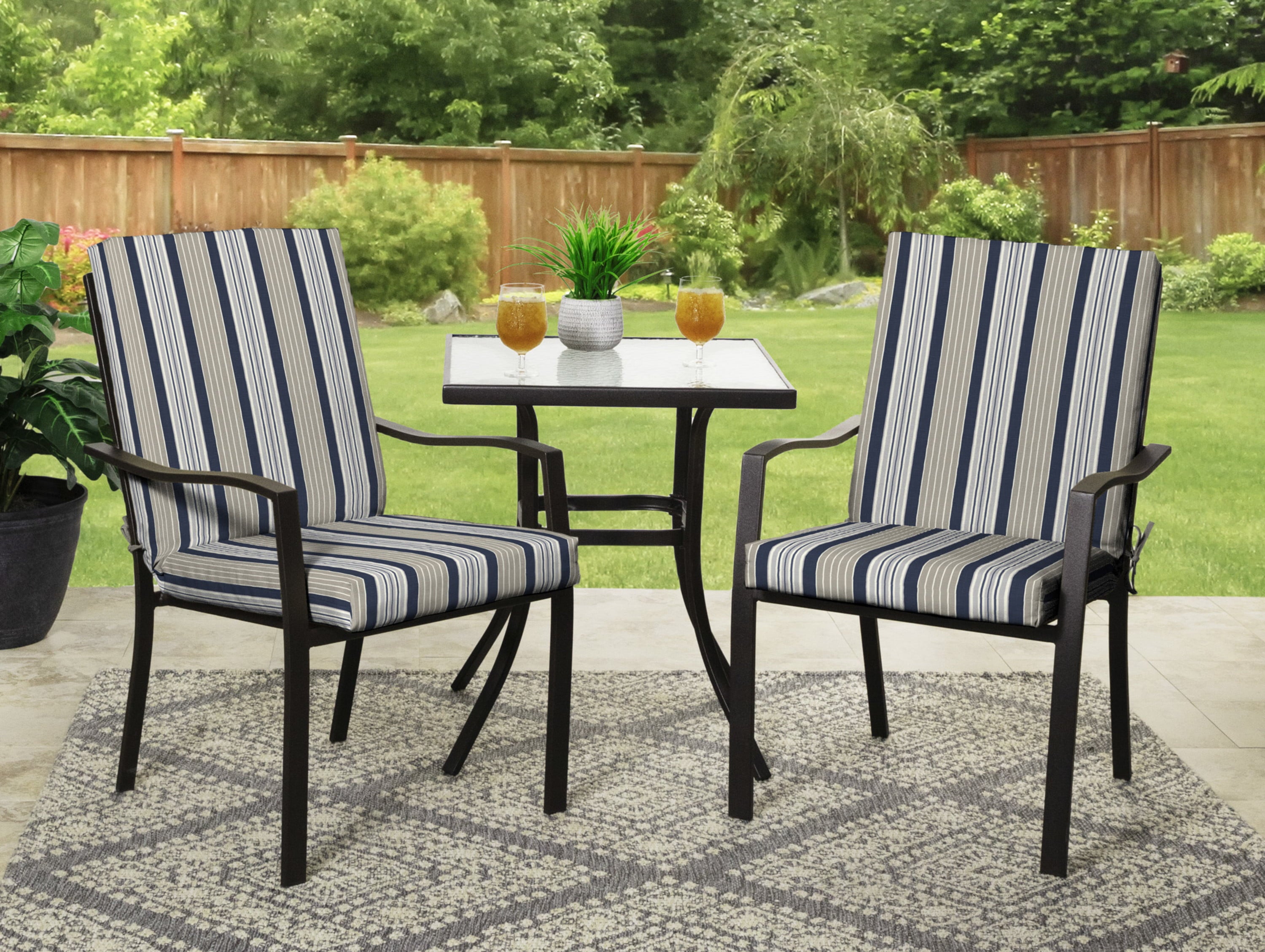 Mainstays 43" x 20" Navy Stripe Rectangle Patio Chair Cushion, 1 Piece