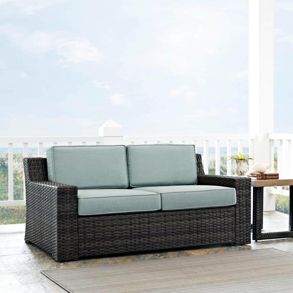 CROSLEY FURNITURE Beaufort 1Piece Wicker Outdoor Loveseat with Mist Cushions