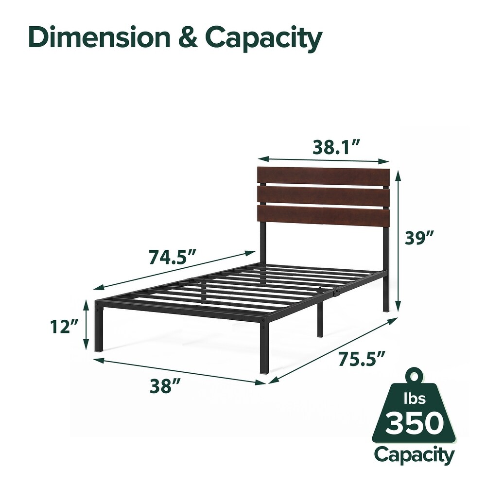 Priage by ZINUS Coffee Bean Bamboo and Metal Platform Bed Frame