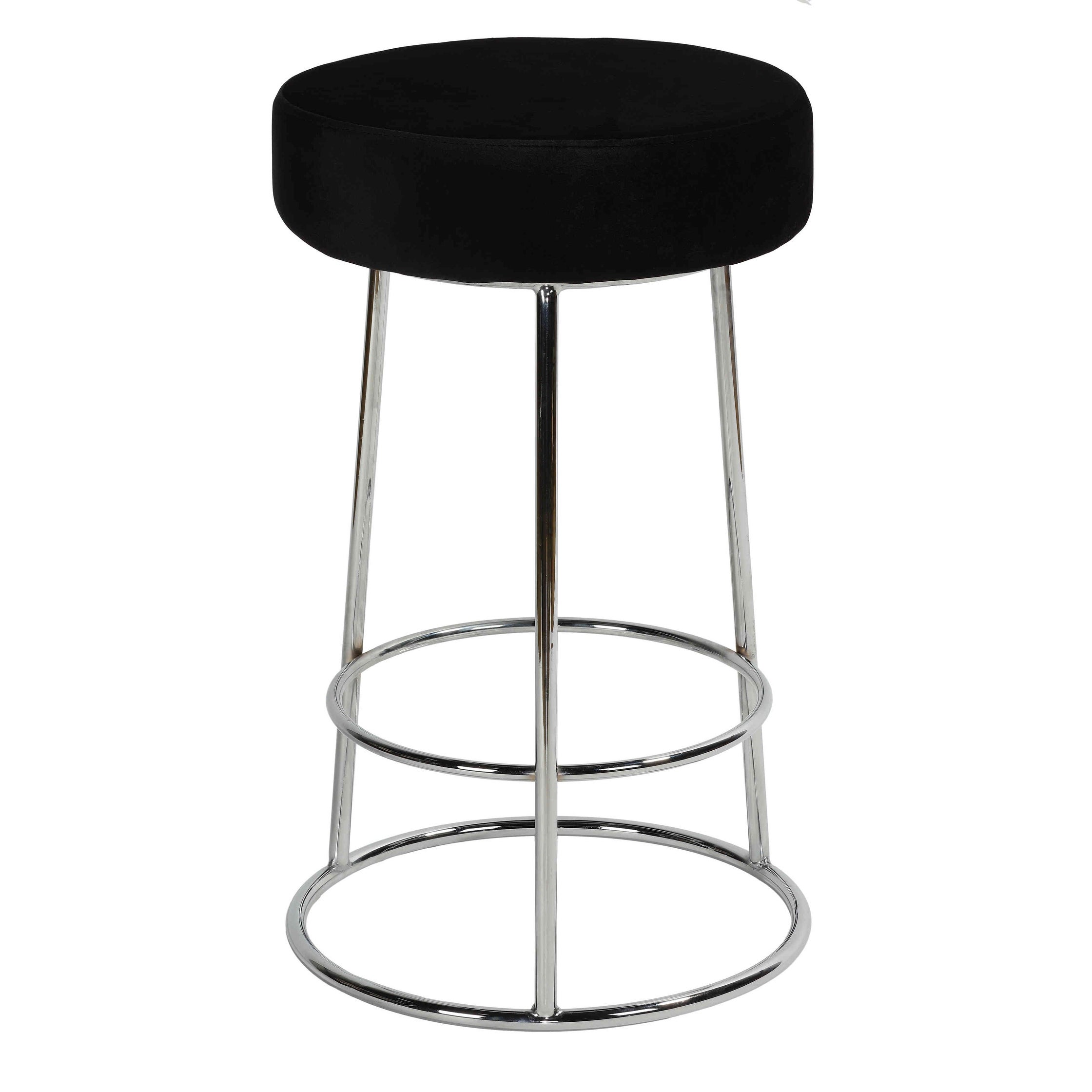 Cortesi Home Bodiam Counterstool in Black Velvet， with Chrome， 24