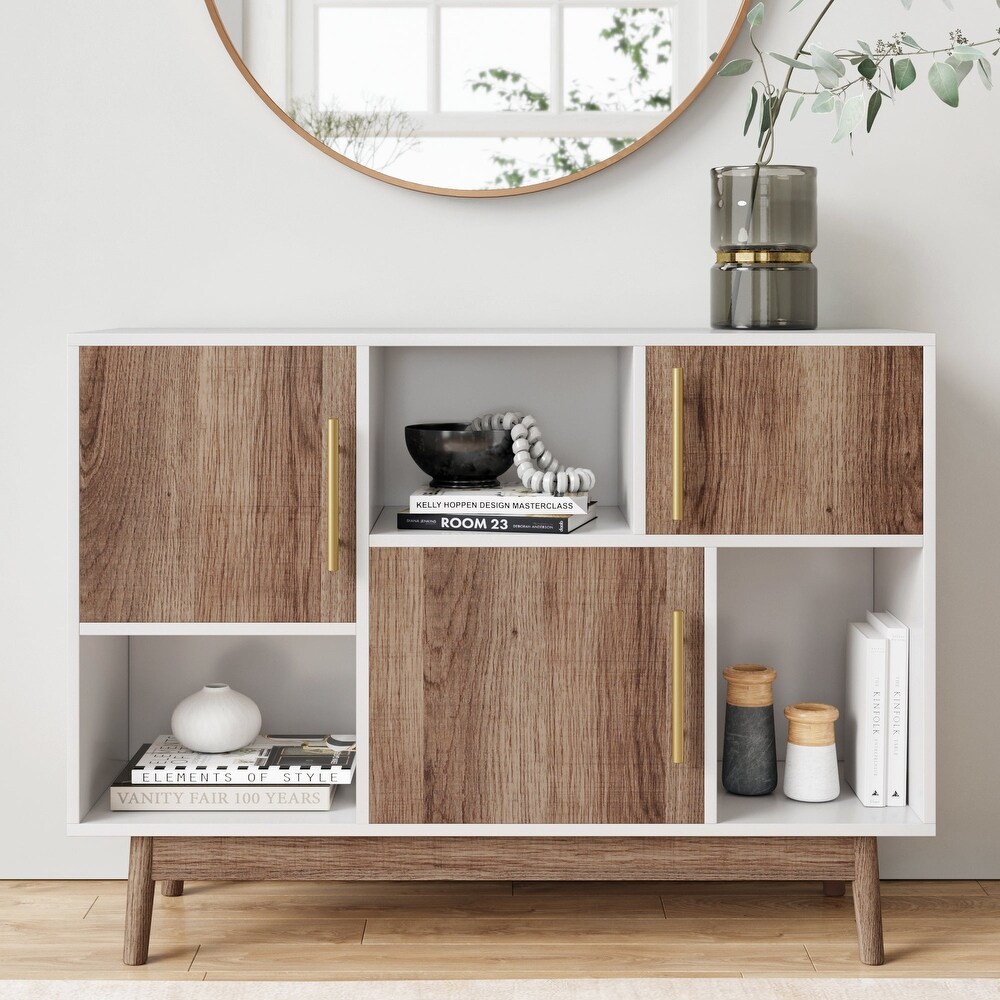 Nathan James Ellipse White Cube Storage with Display Shelves and Cabinet Doors