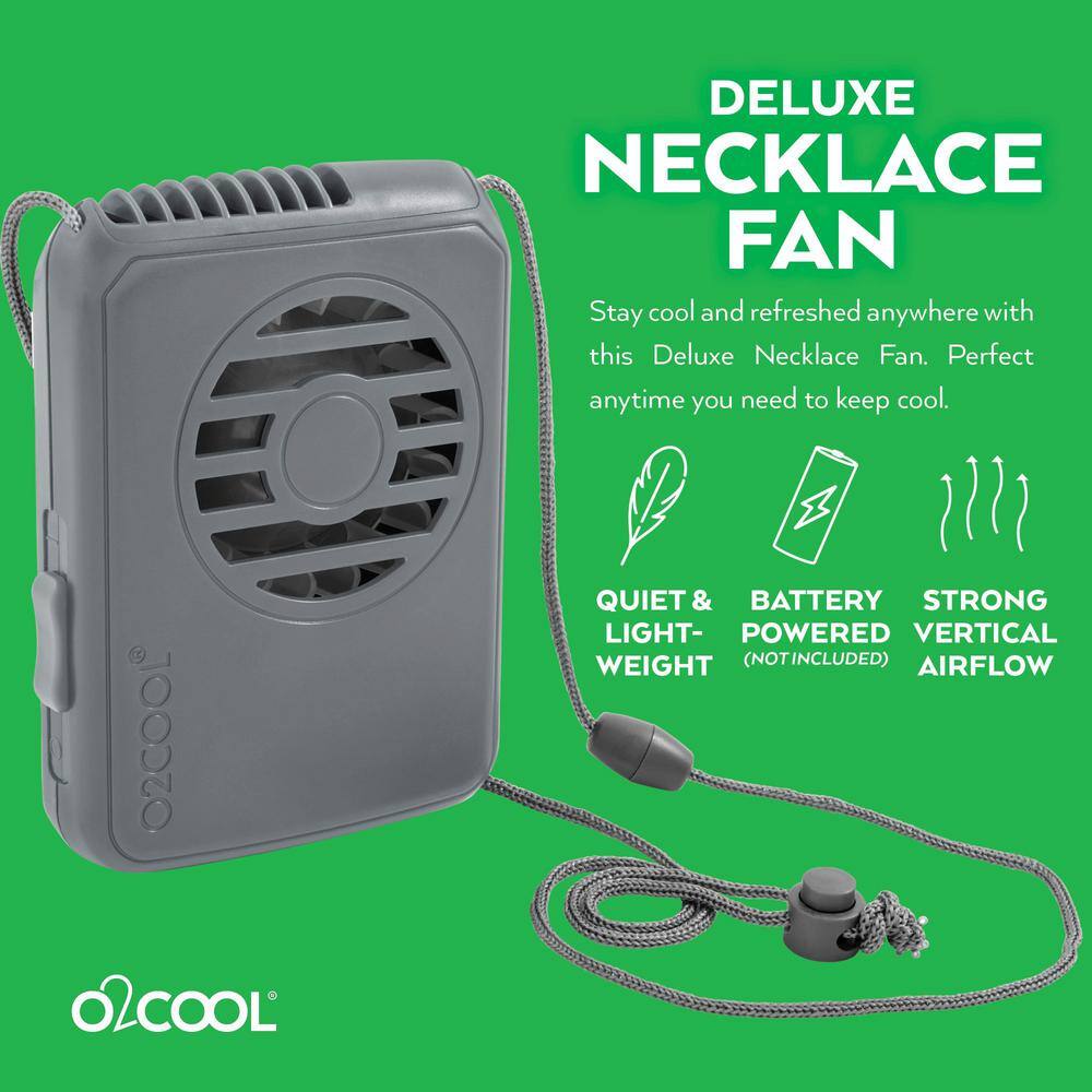 O2COOL Deluxe Necklace 2.5 in. 1-Speed Battery Powered Personal Fan with Lanyard in Gray FN02001