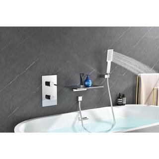 Lukvuzo Wall Mounted 2-Handle Waterfall Spout Freestanding Tub Faucet with Handheld Shower in Chrome HSSA08FS036