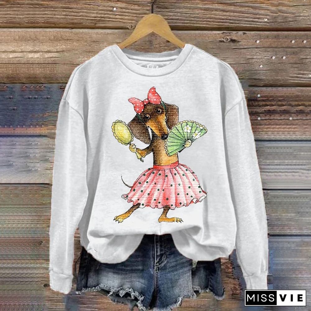 Women's Dancing Dachshund Print Sweatshirt