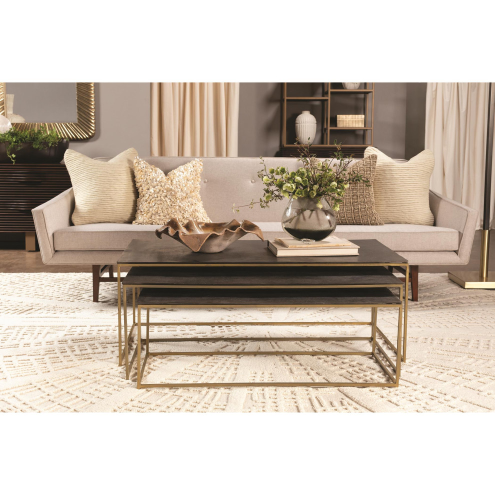 3 Piece Luxe Nesting Coffee Tables Set  Gold/Black   Contemporary   Coffee Table Sets   by My Swanky Home  Houzz