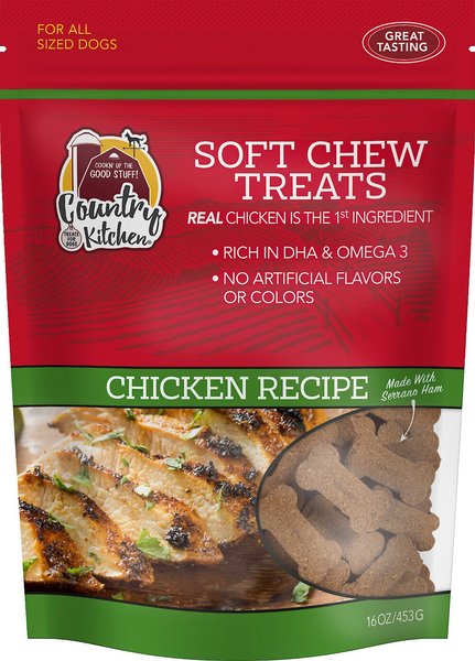 Country Kitchen Chicken Flavored Soft Chew Dog Treats， 16-oz bag