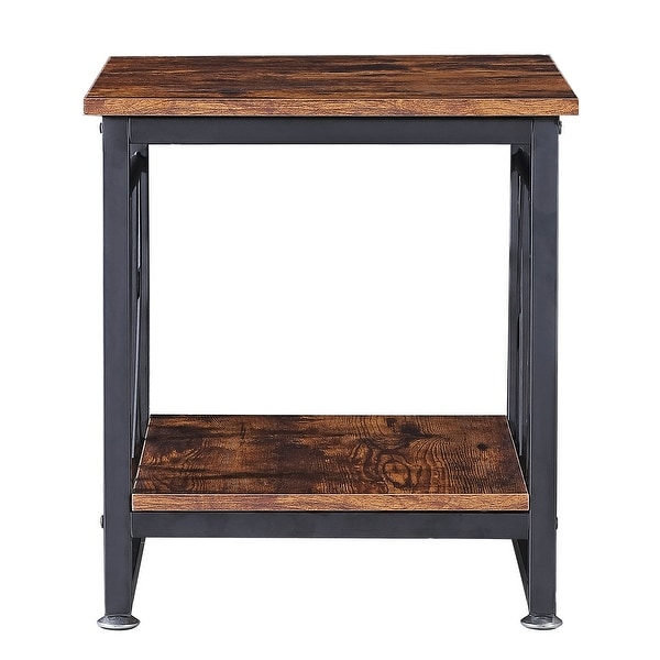 Ledel Industrial Wood Side Table End Table with Storage Shelf