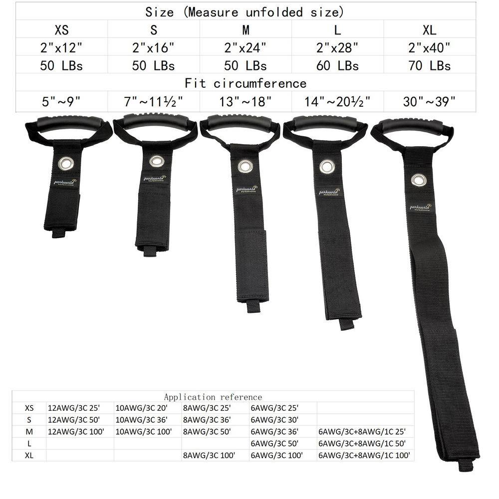 parkworld 28 in. Extension Cord Storage Strap Cable Organizer Heavy-Duty Hook and Loop Straps with Grommet and Handle (2-Pack) 64132