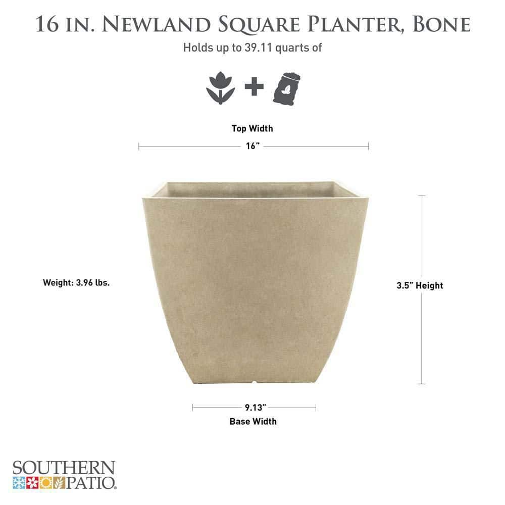 Southern Patio Newland Large 16 in. x 13.5 in. 40 Qt. High Density Resin Bone Square Outdoor Planter HDR-012184