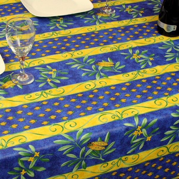 Wipeable French Spill Resistant Bees Print Acrylic Coated Tablecloth