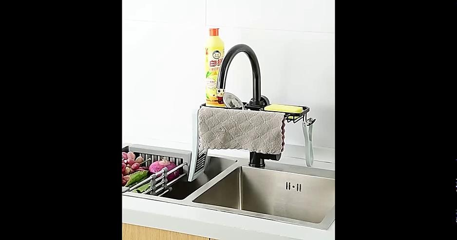 Kitchen Storage Rack Faucet Rack Black Gold Household Sink Dishwashing Sponge Rag Drain Water Hanging Basket Sink