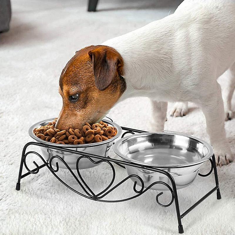 Stainless steel double dog bowls with stand