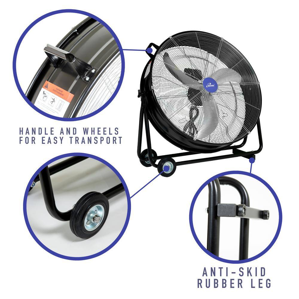 iLIVING 30 in. 3-Speed Portable High Velocity Drum Fan with 8300 CFM Industrial Commercial Air Circulator ILG8MF30-83