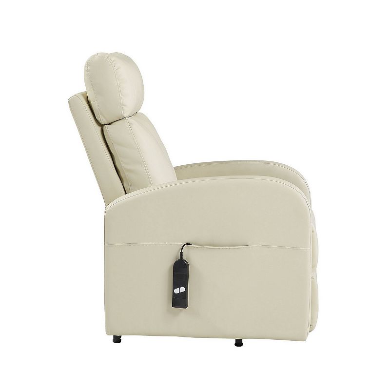 Power Lift Recliner Chair with Faux Leather and Wired Controller， Off White