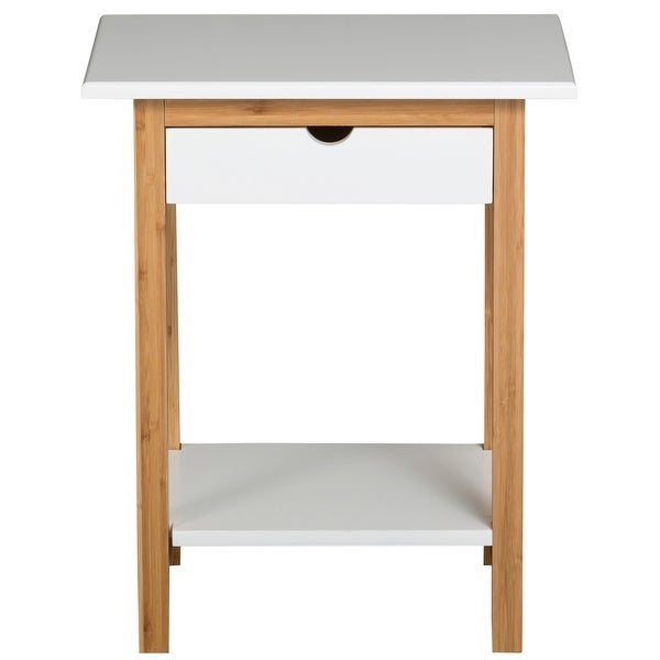 2 Tier Solid Bamboo Frame End Table with Drawer