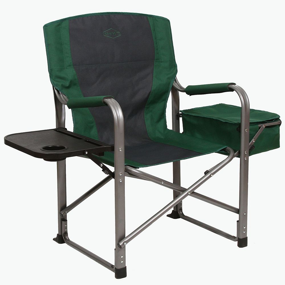 Kamp-Rite Portable Director's Chair with Cooler， Cup Holder， and Side Table， Green