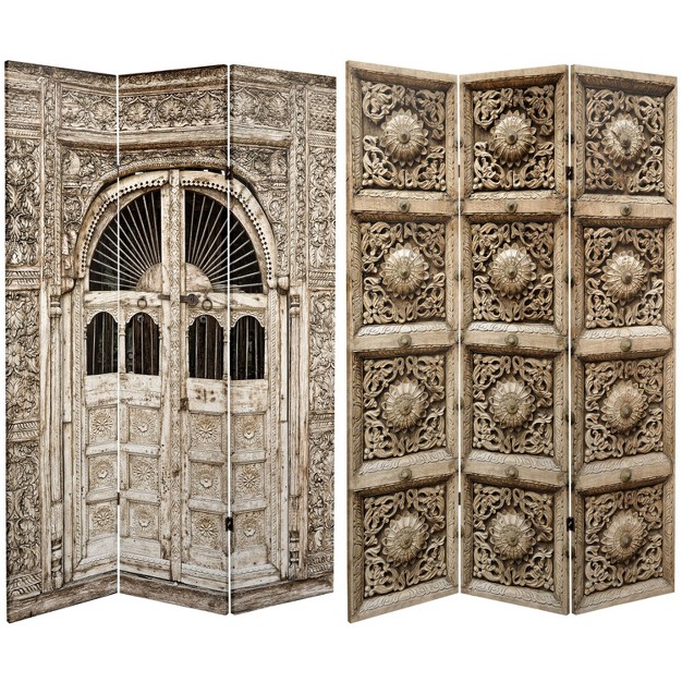 Double Sided Stone Doorway Canvas Room Divider Gray Oriental Furniture