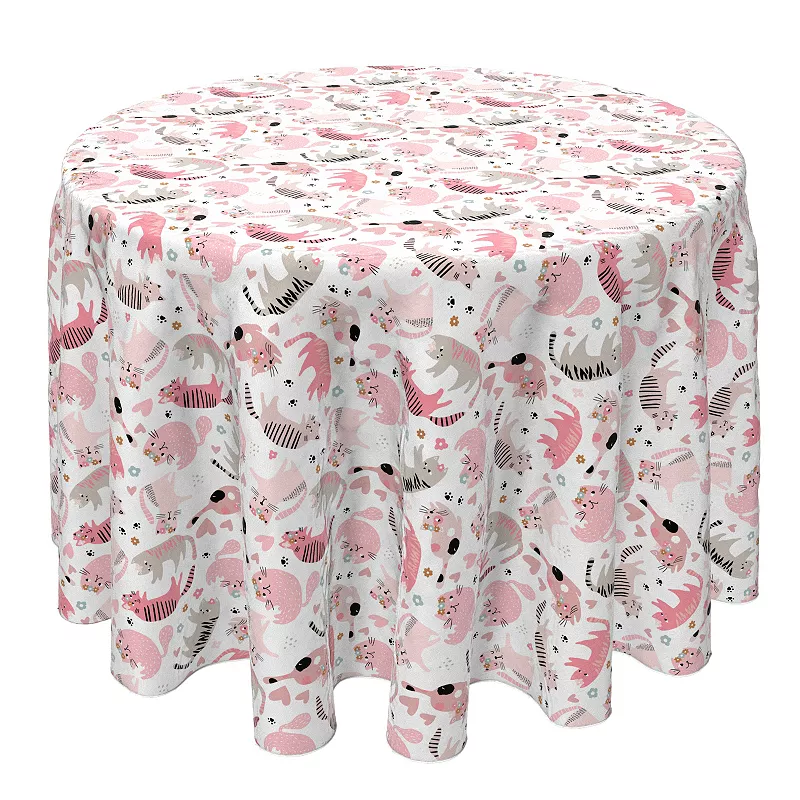 Round Tablecloth， 100% Cotton， 60 Round， Princess Kittens